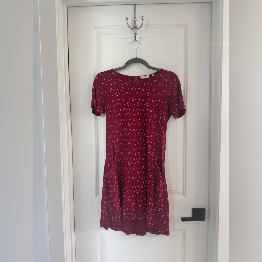 FatFace Burgundy Floral Pocketed Mini Dress